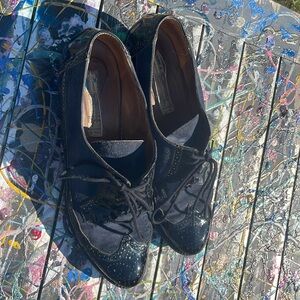 Vintage Arnold Churgin suede and patent leather lace up shoes